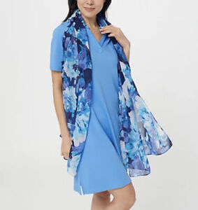 Isaac Mizrahi Essentials Cotton Split Neck Dress Medium Shore Blue A397187