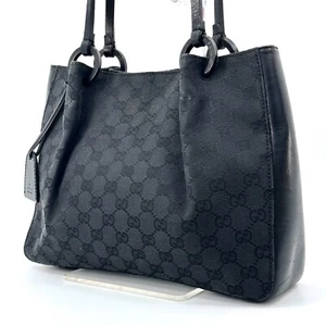 GUCCI GG Tote Bag Hand Bag Black Canvas Leather 101919 1669 Auth - Picture 1 of 18