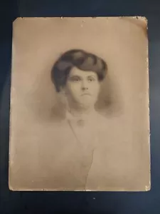 Antikes Kohleportrait große Zeichnung einer viktorianischen Frau Gibson Mädchen Haare - Bild 1 von 8