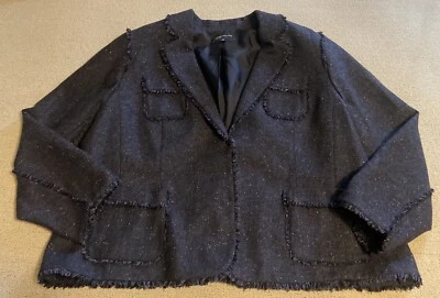 Jones New York Woman 24 Tweed Jacket Fringe Edges Lined Blue Pockets - Image 1 of 4