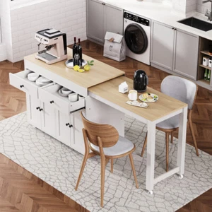 Kitchen Island 74.5 inch with Extendable Dining Table , Rolling Kitchen Island - Picture 1 of 24