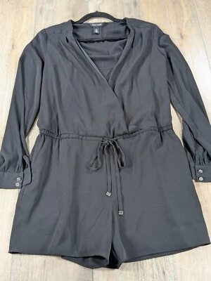 White House Black Market Romper Womens 6 Black Long Sleeve Tie Waist Stretch - Image 1 of 4