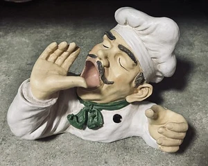 Vintage Whimsical Funny Wine Bottle Holder Chef Drinking Wine Resin White Green - Picture 1 of 8