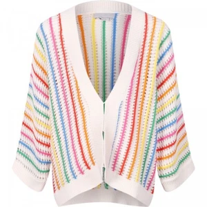 Stella McCartney Girls 14+ Womens Rainbow Sweater Stripe Cardigan Sweater Cotton - Picture 1 of 14