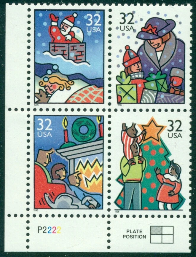 SCOTT # 3108-3111 PLATE BLOCK, FAMILY CHRISTMAS, MINT, OG, NH, GREAT PRICE! - Image 1 of 1