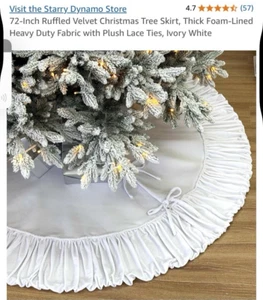 72" Dia Deluxe Ivory White Velvet Ruffled Christmas Tree Skirt Thick Foam Lined - Picture 1 of 5