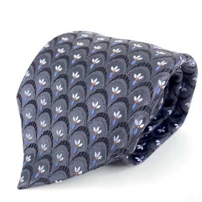 Ermenegildo Zegna Dark Gray "Scale" Pattern w/ Flowers Silk Tie 3.75" x 58" - Image 1 of 4