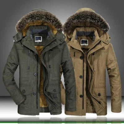 Men Winter Thick Jacket Casual Fur Collar Windproof Parkas Velvet Warm Coat 6XL - Image 1 of 4