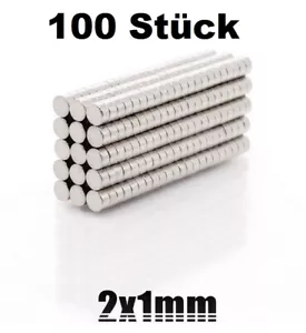 100 Mini Magnet 2 x 1mm super flach dünn klein rund Starkmagnet N35 Pinnwand - Bild 1 von 3