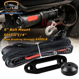 50' x 1/4" Black 6400LB Synthetic Winch Rope Cable + 6" Hawse Fairlead+ Stopper - Bild 1 von 7