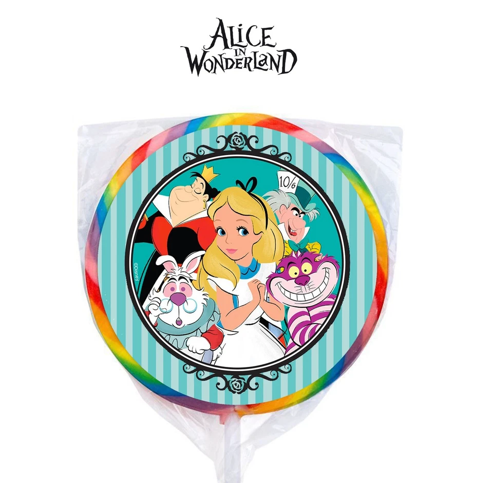 20 etiquetas adesivas brilhantes Disney Alice no País das Maravilhas 2” bolsa pirulito festa favor - Imagem 1 de 1