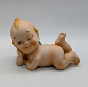 Lefton Vintage Winking Kewpie Porcelain Bisque Piano Doll Figurine Hand Painted - Picture 1 of 6