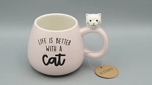 Eccolo COFFEE MUG Life is Better With A Cat PINK New - Picture 1 of 5