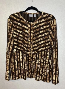 Chico’s Travelers Womens Animal Print Mesh Topper Jacket Size L Brown Vacation - Picture 1 of 12