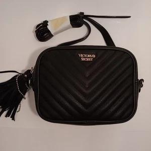 Victoria Secret Black V-Quilt Crossbody Clutch Bag Removable Strap - Picture 1 of 7