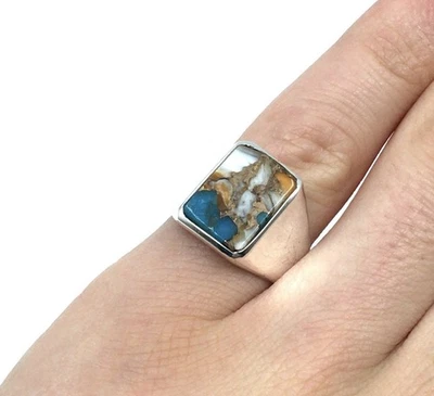 anello moderno in argento 925 turchese piastra liscia anello a fascia uomo... - Immagine 1 di 4