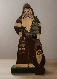 2 Weihnachtsmannfiguren im primitiven Stil aus Holz, 9,5" & 4" handbemalt, gebraucht - Bild 1 von 8