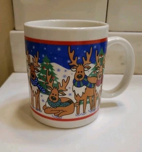 Taza de café navideña vintage Houston Foods Co. reno con bufandas - Imagen 1 de 8