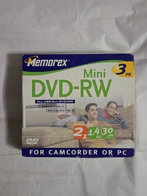Memorex Mini DVD-RW 3 Pack For Camcorder Or PC Sealed New Old Stock - Image 1 of 2