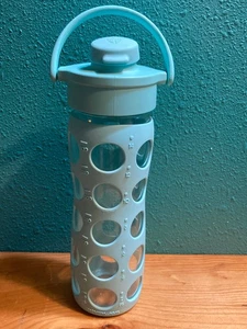LifeFactory 16 Unzen Aqua Blau Sport Aktiv Glas Wasserflasche Silikonhülle - Bild 1 von 8