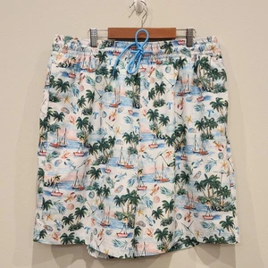 Caribbean Swimwear Mens XLT Palm Tree Shorts Trunks 8" Inseam Stretch Hawaiian - Picture 1 of 13