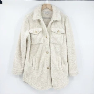 PJ Salvage Cream Fuzzy Fleece Shacket Shirt Jacket Size Small Cozy Lounge - Picture 1 of 7