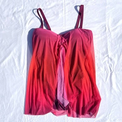 Lauren Ralph Lauren Ombré Palm Flyaway One Piece Swimsuit Womens Plus 18W Pink  - Image 1 of 4