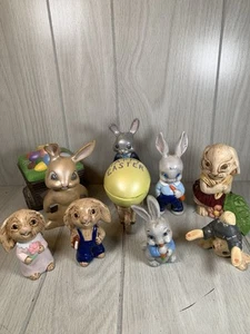 Ceramic Bunny Rabbits Easter Figurines Vintage Arnels Lot 10 Piece Egg Cart - Bild 1 von 21