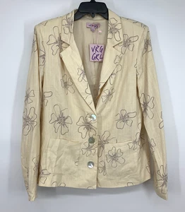 VRG GRL Blazer Womens 8 Linen Blend Floral Print Beige Button Pockets Pads NWT - Picture 1 of 9
