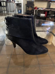 Sofft Boots Womens Size 9.5M Black Leather Suede Zip Heeled Booties Lace Up Heel - Picture 1 of 13