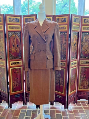 Falda Traje Harrods Hollywood Años 40 Lana Tweed Color Óxido Moda Importación A Medida Foto 1 de 4