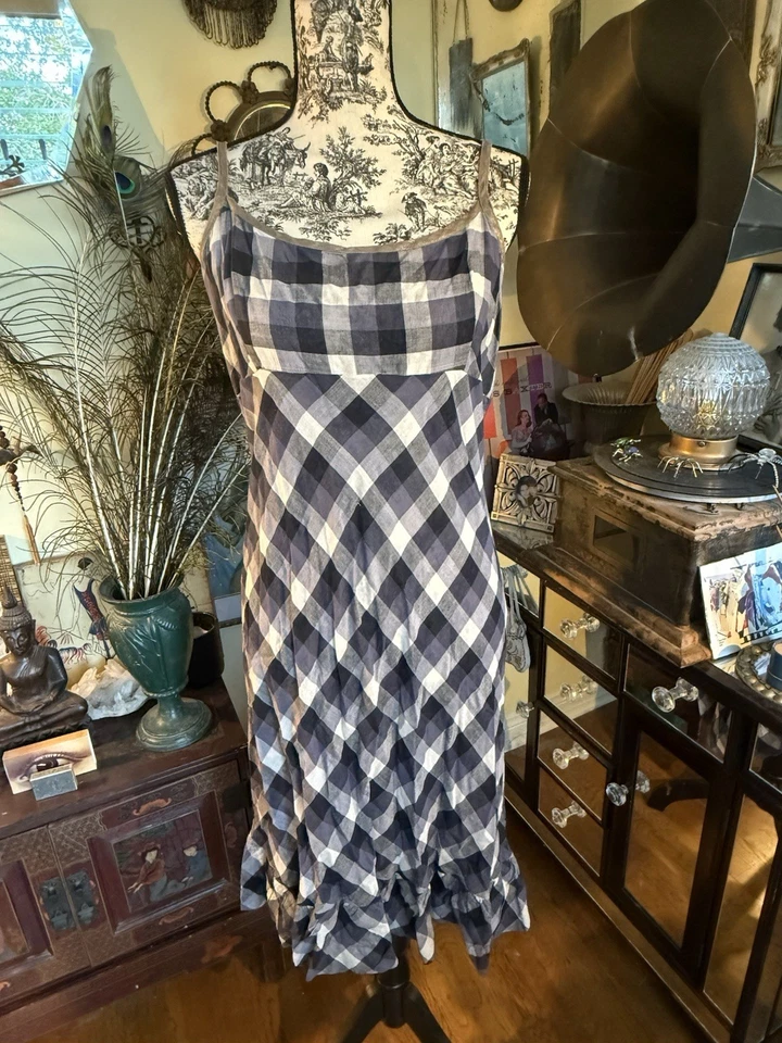DOSA Blue Plaid Indian Hand Spun Cotton Dress Sexy Flirty Cuteness Size 3 - Image 1 of 4
