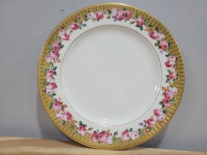 Plato de ensalada de porcelana Mintons rosas flores con borde incrustado dorado 8" - Imagen 1 de 7
