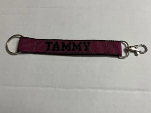 Tammy Embroidered Name Strap Key Rings Keychains with Clasp purple and black - Picture 1 of 3