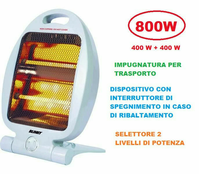 STUFA STUFETTA ELETTRICA ALOGENA AL QUARZO vico JAPO 800 WATT 400 X 2 LAMPADE - Immagine 1 di 1