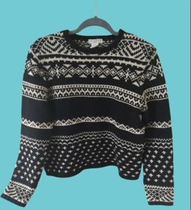 Vintage Rosanna Sweater LP Woman 100% Lammwolle Winter Ski schwarz weiß Pulli - Bild 1 von 7