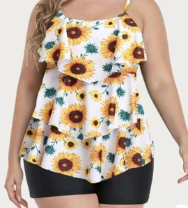 Women's Plus Size Floral Two-Piece Swimsuits with Boyshorts Sz L - Picture 1 of 6