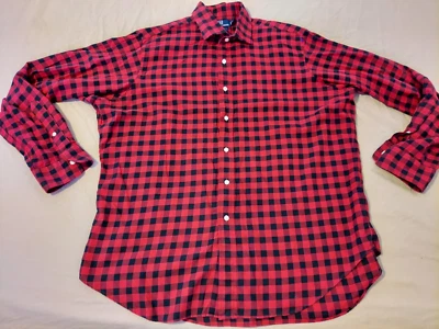 Camisa de vestir polo Ralph Laure XL roja con botones de algodón a cuadros para hombre Foto 1 de 4
