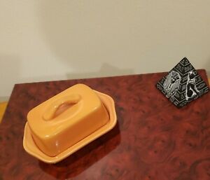 Chantal Marigold orange Ceramic Mini Butter Dish,Dimensions: 5" x 3.25