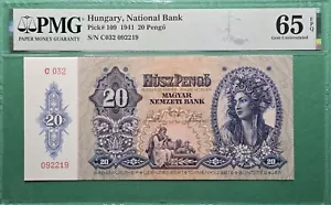 1941 HUNGARY 20 PENGO P# 109 PMG 65 EPQ GEM UNC - Picture 1 of 2
