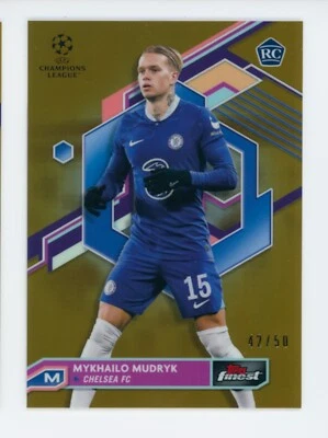 2022-23 Mykhailo Mudryk Topps Finest Gold Refractor Chelsea Rookie Card 42/50 - Image 1 of 3