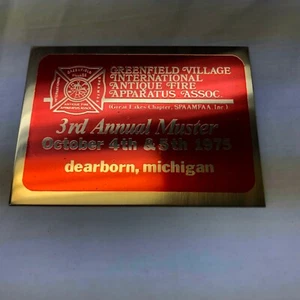 Vintage Dearborn Michigan 1975 Fire Apparatus Tin Metal Dash Plates Plaques - Picture 1 of 4