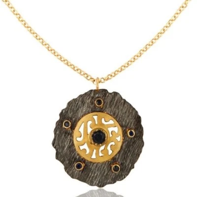 Natural Blue Sapphire Birthstone Gold Plated 925 Silver Pendant Jewelry - Image 1 of 3