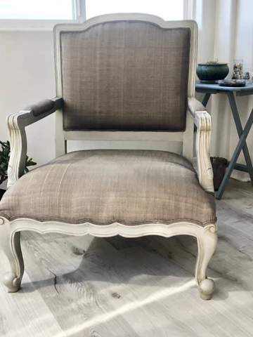 Large Gray Carved French Fauteuil Armchair Good Condition From Europe Cover
