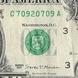 Big Bookend 709s Fancy Serial Number One Dollar Bill C70920709A - Picture 1 of 11
