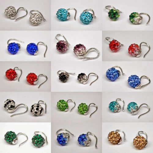 Shamballa Shambala Ohrhänger Ohrringe mit Strass Kristall Kugel Silber Ohrring  - Bild 1 von 1