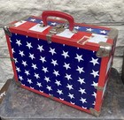 Vintage American Flag Suite Case Metal Stars & Stripes Red White Blue 16x12x6.5”