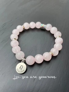 Leo Zodiac Charm Bracelet CZ Silver Tone Rose Quartz with Sparkly Rhinestones - Picture 1 of 5