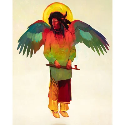 Tom GILLEON "Alas del Hombre" Edición Limitada Arte en Lienzo 18" x 24" Rojo Indígena Foto 1 de 4