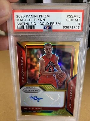 2020-21 Panini Prizm Basketball Malachi Flynn GOLD AUTO /10 Raptor Rookie PSA 10 - Image 1 of 4